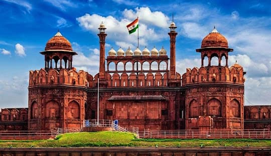 Indian cityscape with historic temples and architecture