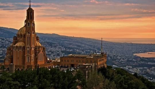 Lebanon cityscape with historic temples and architecture