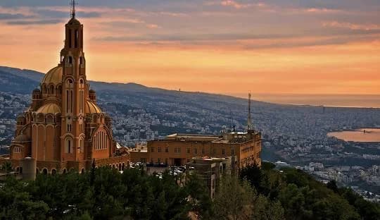 Lebanon cityscape with historic temples and architecture
