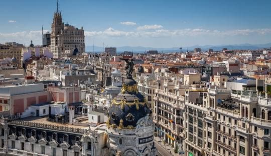Indian cityscape with historic temples and architecture